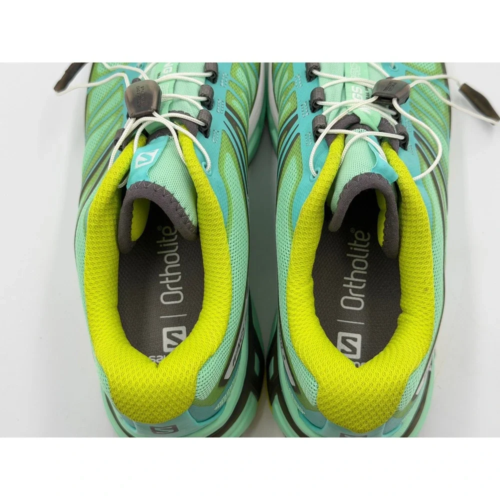 Salomon Wings Pro 2 Women 9.5 Trail Running Shoes Mint Green Lime Quicklace